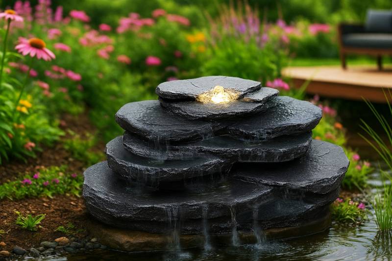 Arnusa Gartenbrunnen Quellstein Bachlauf Quelle mit LED Beleuchtung, 70 cm Breite, (OG-KQS002) von Arnusa