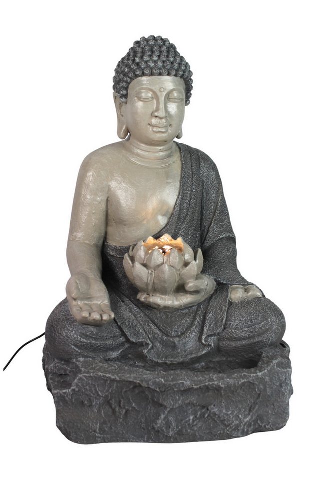 Arnusa Gartenbrunnen Springbrunnen Buddha mit LED Beleuchtung 56 cm, 56 cm für Innen und Außen Buddha Statue von Arnusa