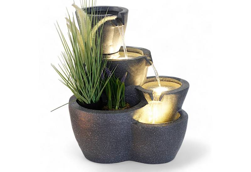 Arnusa Gartenbrunnen Zimmerbrunnen Botana Warm-Weiß, 53,00 cm Breite, (Komplett-Set), Springbrunnen bepflanzbar und mit Beleuchtung von Arnusa