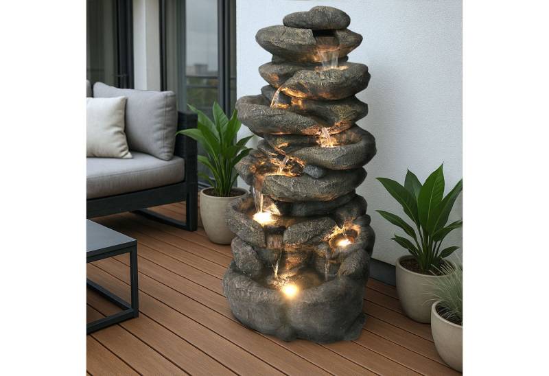 Arnusa Gartenbrunnen großer Springbrunnen 100 cm Wasserfall Kaskade mit Beleuchtung, 48 cm Breite, Gartendekoration von Arnusa