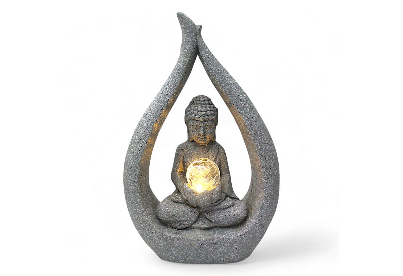 Arnusa Gartenfigur Solarleuchte Buddha Granit-Optik 46 cm Gartenfigur Statue beleuchtet, (mit Glaskugel), warmweiß Gartenskulptur von Arnusa