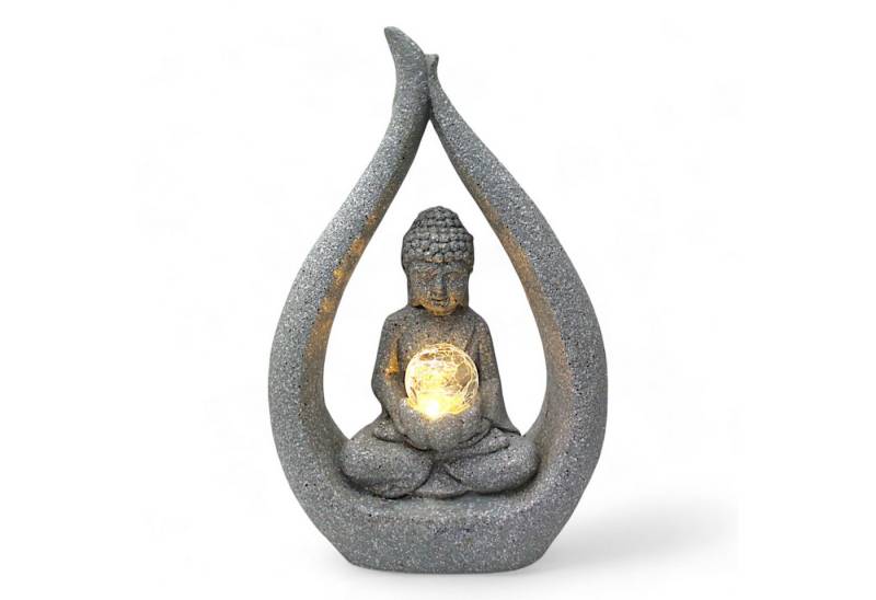 Arnusa Gartenfigur Solarleuchte Buddha Granit-Optik 46 cm Gartenfigur Statue beleuchtet, (mit Glaskugel), warmweiß Gartenskulptur von Arnusa