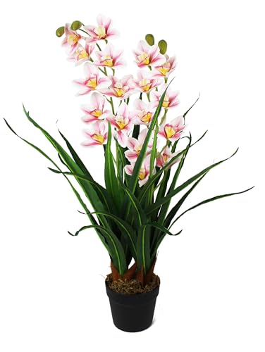 Arnusa Künstliche Orchidee in Gräser Kunstgras Dekogras 85 cm mit 33 Blüten Kunstpflanze künstliche Pflanze Kunstorchidee (Rosa) von Arnusa