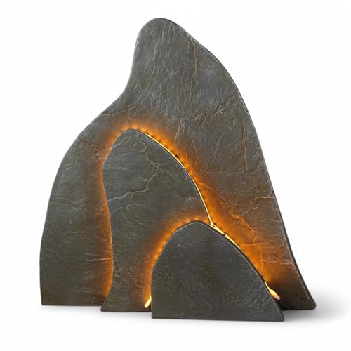 Arnusa Künstlicher Gartenfelsen Leuchtfelsen Schiefer-Optik mit LED Beleuchtung Gartendekoration Gartenbeleuchtung (OG3004L 63,5 cm) von Arnusa