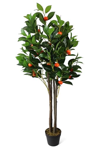 Arnusa Künstlicher Mandarinenbaum 125 cm Kunstpflanze künstliche Pflanze im Topf Zimmerpflanze Mediterran Kunstbaum Orange von Arnusa