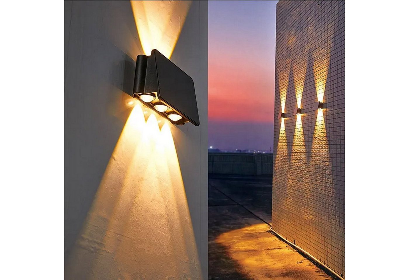 Arnusa LED Außen-Wandleuchte Solar Wandleuchte Wandlampe Solarleuchte Up-Down helle Außenleuchte, Dämmerungsschalter, LED fest integriert, warmweiß, starker Akku mit großen Panel von Arnusa
