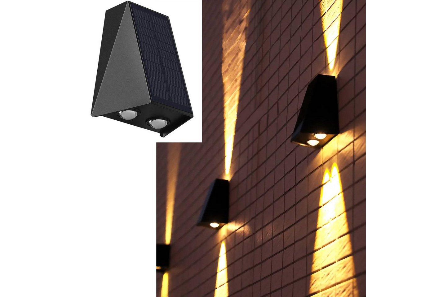 Arnusa LED Außen-Wandleuchte Solar Wandleuchte Wandstrahler Wandlampe LED UP-Down kabellos, Tageslichtsensor, LED fest integriert, Warmweiß von Arnusa