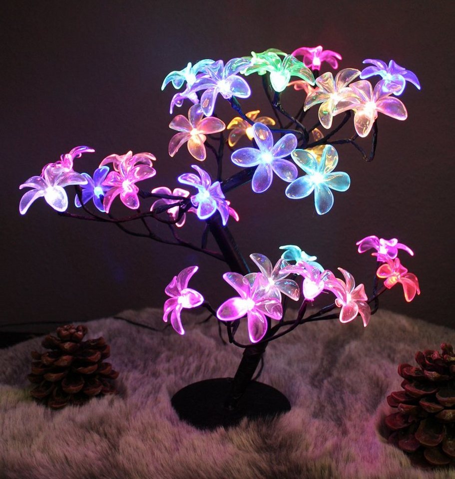 Arnusa LED Baum Leuchtbaum RGB Farbwechsel mit Blüten 45 cm, Farbwechsel, LED fest integriert, Farbwechsler, Dekolampe Tischleuchte mit 3 Meter Zuleitung von Arnusa