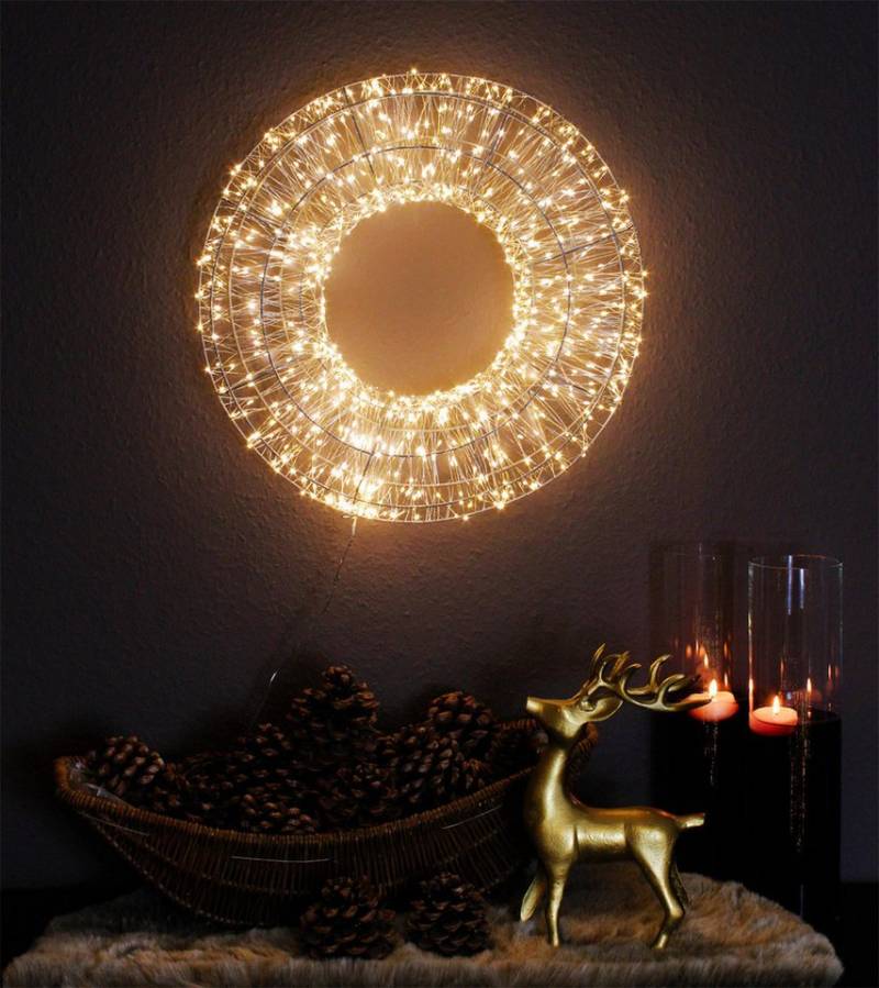 Arnusa LED Dekolicht Leuchtkranz 800 LED 50cm Lichterkranz Weihnachtsbeleuchtung mit Timer, Ein- Aus, LED fest integriert, warmweiß, Kranz für Innen und Außen mit 3 Meter Kabel von Arnusa