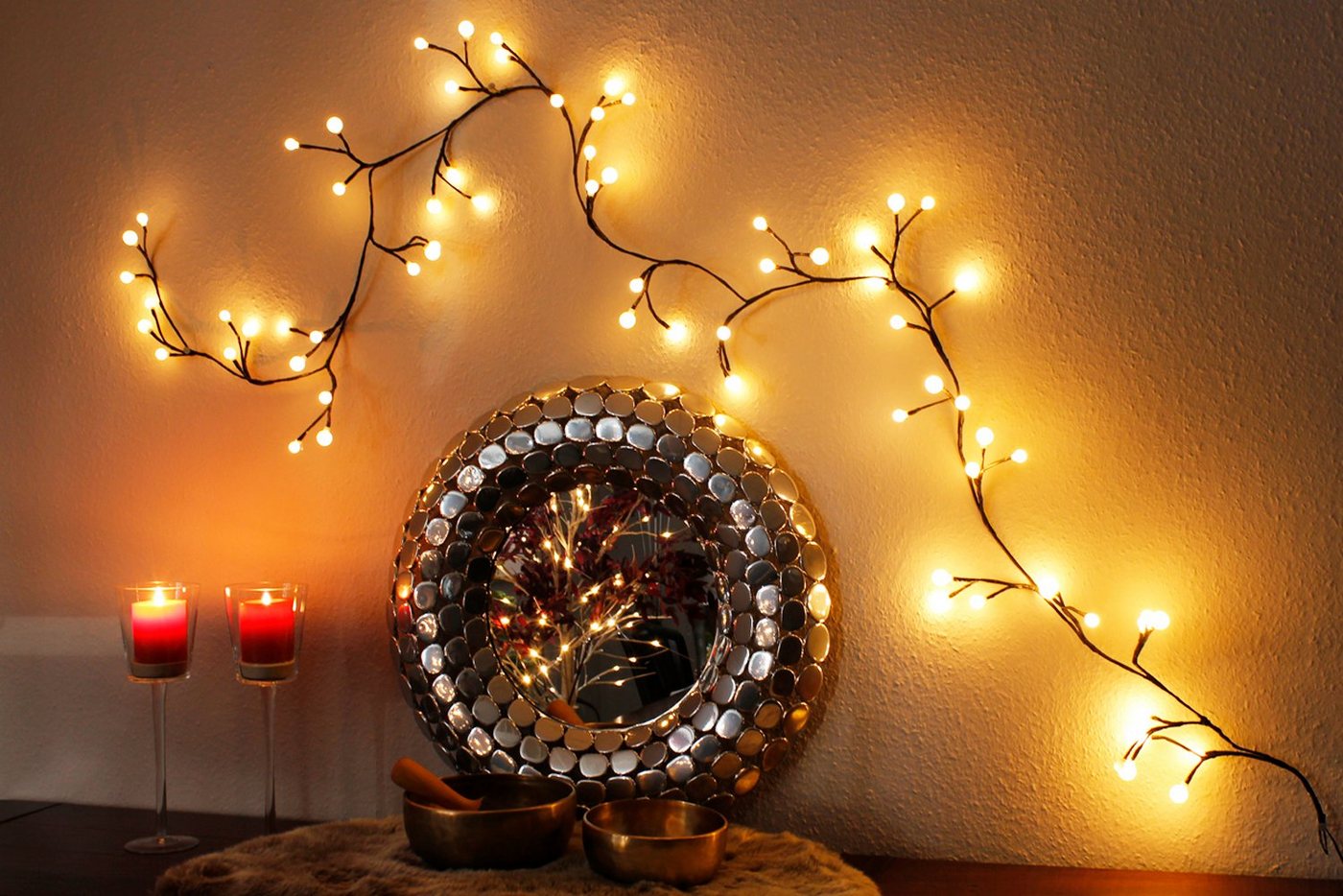 Arnusa LED-Leuchtzweig Lichterzweig 2,6m warmweiß Lichterkette LED Ast Baum, 72-flammig, Weihnachtsbeleuchtung für Innen und Außen von Arnusa