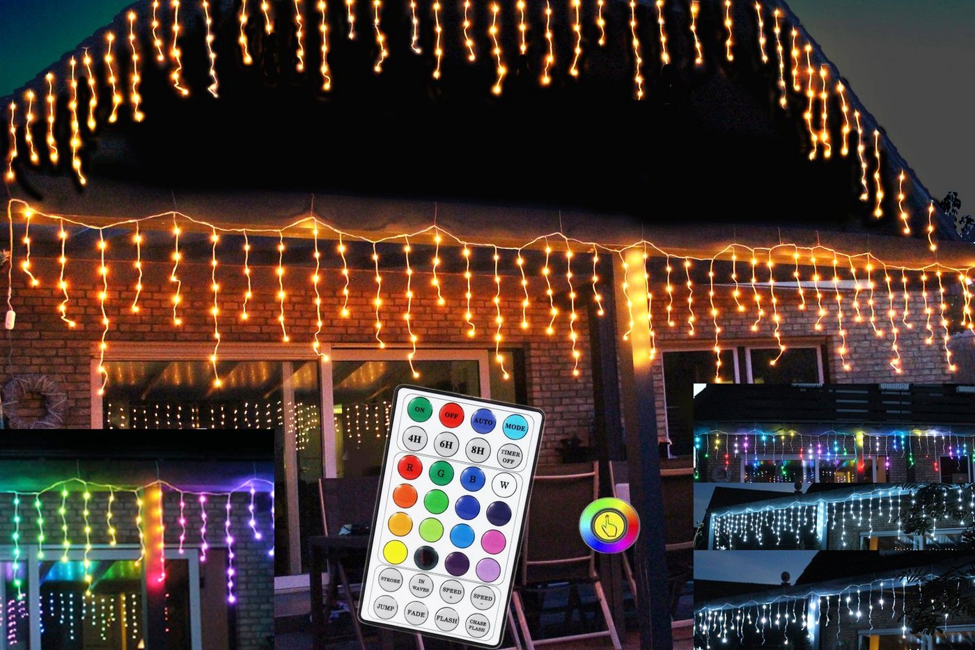 Arnusa LED-Lichterkette Eisregen RGB+W Smart LED viele Leuchtfarben Timer Snowfall Effekt, 212-flammig, mit Fernbedienung eindrucksvolle Effekte von Arnusa