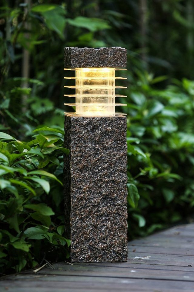 Arnusa LED Solarleuchte Sockelleuchte in Steinoptik 43,5 x 12 cm Gartenlampe Wegeleuchte, Tageslichtsensor, LED fest integriert, warmweiß, Mit Erdspieß oder Sockelmontage von Arnusa