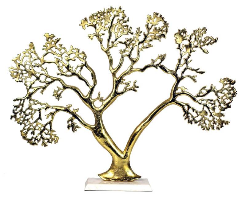 Arnusa Skulptur Lebensbaum 50 x 63 cm Dekofigur Metall Gold, Große Deko Skulptur aus Aluminium und Marmor von Arnusa