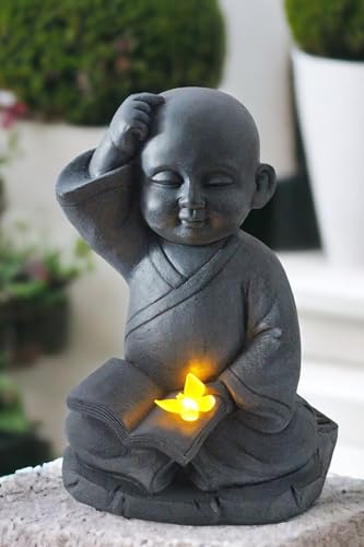 Arnusa Solarleuchte Mönch Solarlampe Gartenfigur 41x30x24 cm Buddha mit Buch Figur Gartenstatue 4 kg von Arnusa