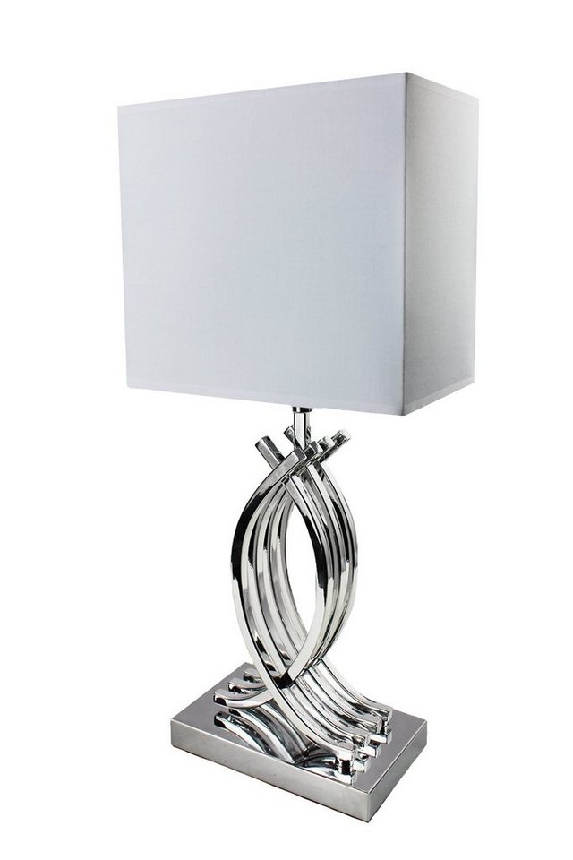Arnusa Tischleuchte Moderne Tischlampe chrom farben, ohne Leuchtmittel, mit Stoffschrim in weiß von Arnusa