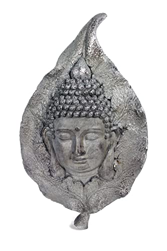 Arnusa Wandskulptur Blatt mit Buddha Wanddekoration 59x35x10cm Figur Gartenfigur Gartendekoration Asia Kunststein von Arnusa