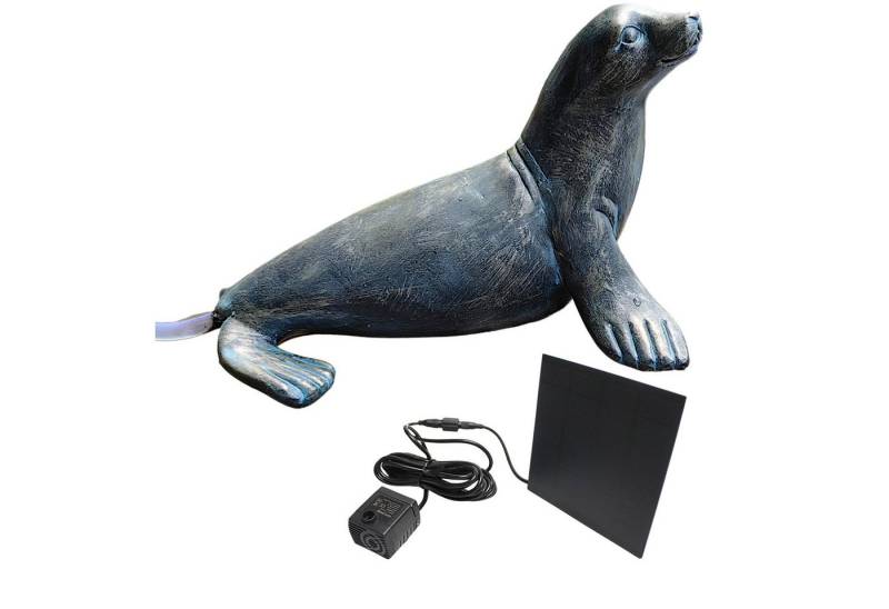 Arnusa Wasserspeier Seehund Gartendeko in Kupferoptik Solarbrunnen, solarbetrieben Teichfigur mit Solarpumpe & Wasserspiel von Arnusa