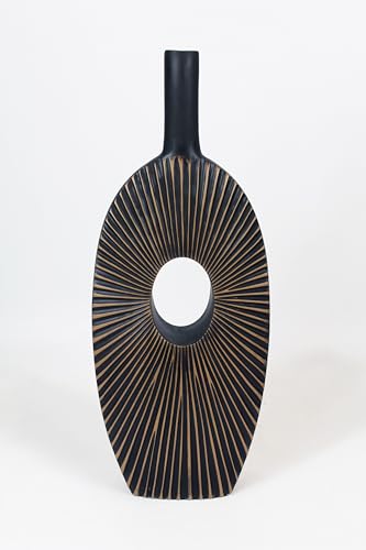 Dekovase geriffelt Moderne Blumenvase braun dunkel Tischvase für Stielblumen und Pampasgras formschön Fensterbank Dekoration (RS001) von Arnusa