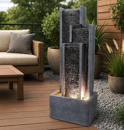 Gartenbrunnen BK903 Wasserwand 99 cm Standbrunnen Springbrunnen mit Beleuchtung Wasserfall Gartendeko Zimmerbrunnen von Arnusa