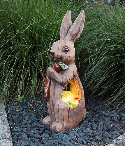 Große Solar Gartenfigur Hase mit LED Beleuchtung 51 cm Gartendeko Solarleuchte Solarlampe Holzoptik Dekoration für Außen von Arnusa