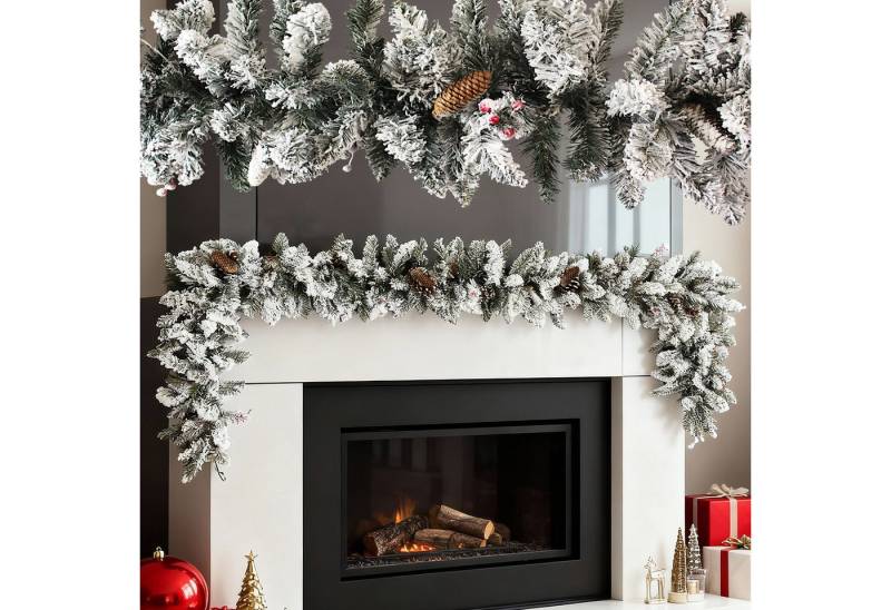 Kunstgirlande Tannengirlande 270 cm mit Kunstschnee, Zapfen & roten Beeren Tanne, Arnusa, Höhe 270 cm, Weihnachtsgirlande Schnee Weihnachtsdeko von Arnusa