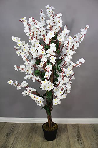 Kunstpflanze Blütenbaum 120 cm Wintersweet Künstliche Pflanze Blüten Kunstbaum im Topf Frühlings Pflanze (Weiß) von Arnusa