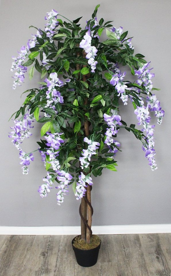 Kunstpflanze künstlicher Blauregen Baum Wisteria 150 cm im Topf Blauregen, Arnusa, Höhe 150 cm, wie echt mit 840 Blätter von Arnusa