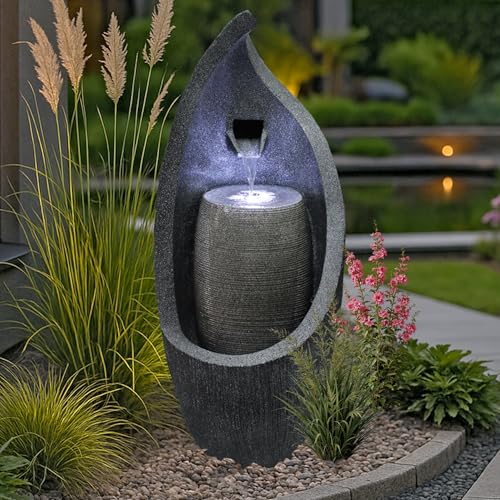 Moderner Gartenbrunnen mit LED Beleuchtung 83 cm Zimmerbrunnen Springbrunnen BK704 Wasserspiel Steinoptik Kaskade von Arnusa