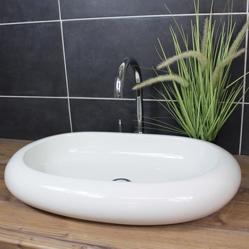 Ovales Aufsatzwaschbecken 62 x 40 x 10 cm länglich abgerundet Waschbecken Waschschale Keramik Weiß modern groß Ovales Aufsatzwaschbecken 62 x 40 x 10 cm länglich abgerundet Waschbecken Waschschale Keramik Weiß modern groß von Arnusa