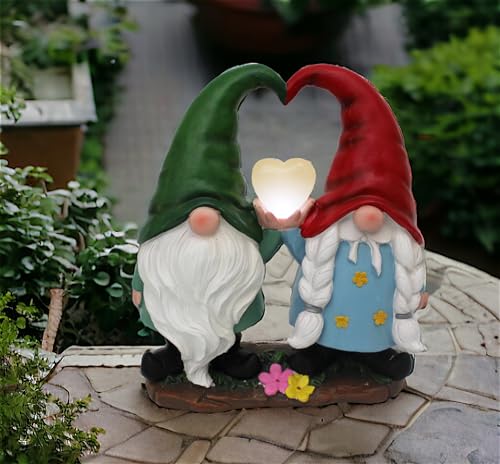 Solar Gartenfigur Gartenzwerg Pärchen mit Herz Wichtel Solarleuchte Solarlampe Figur Gartendekoration beleuchtet für Außen 29,5 cm von Arnusa