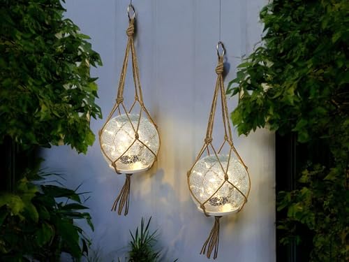 Solar Hängelampe & Tischlampe Leuchtkugel 2er Set Solarlampe für außen 15 cm Boho-Stil mit hochwertigem Glas mit Jute Netz Gartendeko warmweiß Solar Hängelampe & Tischlampe Leuchtkugel 2er Set Solarlampe für außen 15 cm Boho-Stil mit hochwertigem Glas mit Jute Netz Gartendeko warmweiß von Arnusa
