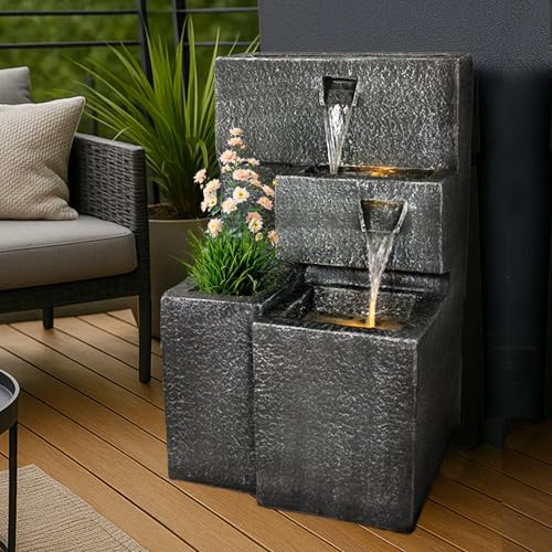 Springbrunnen "Grada" Bepflanzbar mit LED Beleuchtung, Wasserfall Gartenbrunnen Kaskade Terrassenbrunnen von Arnusa