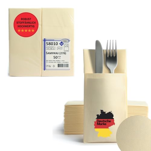 AROBA 50x Airlaid Besteckservietten (Beige, 39x40 cm) - Hochwertige Serviettentaschen - Fertig gefaltete Bestecktaschen - Stoffähnliche Airlaidservietten von AROBA