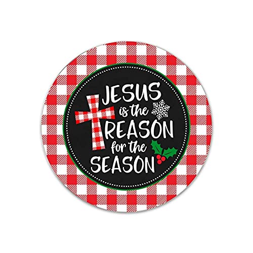 Metallschild mit Aufschrift "Jesus Is The Reason For The Season", rund, rot-weiß, kariert, Weihnachtskranz, Metallblech, rustikales Metallschild für Weihnachten, Halloween, Erntedankfest, Herbst Metallschild mit Aufschrift "Jesus Is The Reason For The Season", rund, rot-weiß, kariert, Weihnachtskranz, Metallblech, rustikales Metallschild für Weihnachten, Halloween, Erntedankfest, Herbst von ArogGeld