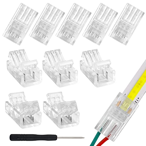 Aroidful 10 Stück 2 Pin 8 mm COB LED Anschluss, Verbindungskabel und COB LED Streifen, für 2 Pin 8 mm 12 V 24 V COB LED Lichtleiste von Aroidful