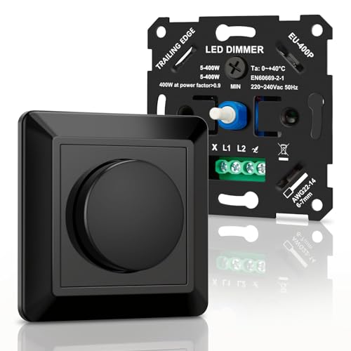 Aroidful 5W-400W Dimmer für LED Lampen 230v, AC 220-240V LED Dimmerschalter mit Memory-Funktion Phasenabschnittdimmer Drehschalter 230v für für dimmbare LED Lampen, Glühlampe und Halogenlampe von Aroidful