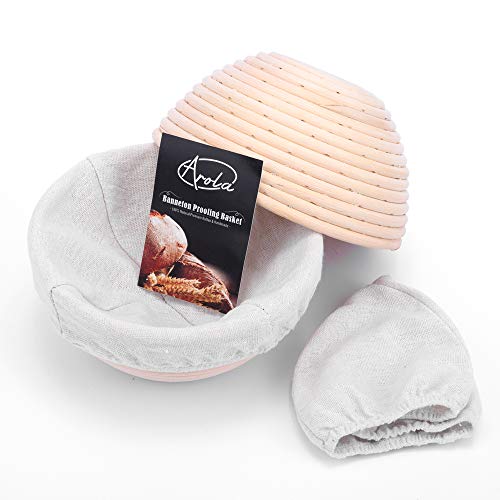 2 Pack 18cm Rund Gärkörbchen Banneton Brotform Korb,Handgewebter Natürlicher Rattan Gärkorb mit Leinen Liner Stoff,Backzubehör für Heim und Profi-Bäcker. von Arola