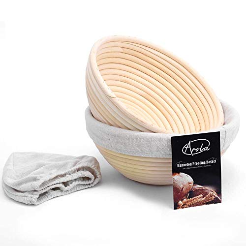 2 Pack 22cm Rund Gärkörbchen Banneton Brotform Korb,Handgewebter Natürlicher Rattan Gärkorb mit Leinen Liner Stoff,Backzubehör für Heim und Profi-Bäcker. von Arola