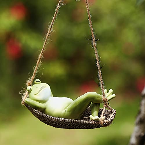 Hängematten-Frosch-Dekoration, kreative Gartenschaukel-hängender Frosch, Baumseil-hängendes Handwerk Tierskulpturen,Individuelle Dekoration für Yard Garden Outdoor Indoor. von Arola