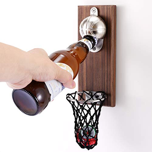 Magnetischer Kühlschrank Flaschenöffner Basketball Bier öffner Wandmontage Flaschenöffner mit Kappenfänger Wand befestigter Holz-Flaschenöffner Zuhause Bar Dekoration Sodaöffner Biertrinker Geschenk… von Arola