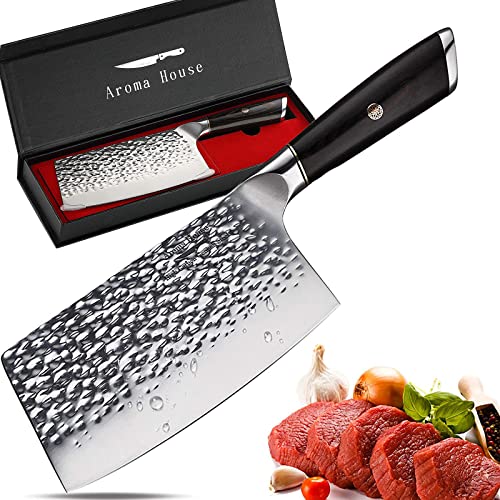 Aroma House Hackmesser Küchenmesser 7 Zoll Messer,Damast,Chinesisches Kochmesser,Damastmesser Hochgekohlter Edelstahl Hackbeil Messer mit Scharfe Klinge und Pakkawood Griff für Küche & Restaurant Aroma House Hackmesser Küchenmesser 7 Zoll Messer,Damast,Chinesisches Kochmesser,Damastmesser Hochgekohlter Edelstahl Hackbeil Messer mit Scharfe Klinge und Pakkawood Griff für Küche & Restaurant von Aroma House