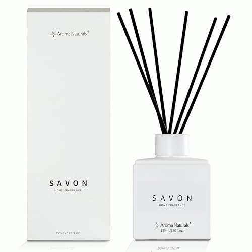 Aroma Naturals Duftstäbchen Raumduft 150ml Savon, Raumduft Stäbchen Natürlicher und Langlebiger mit 6 stück Rattanstäbchen, für Wohnzimmer, Schlafzimmer, Bad, Arbeitszimmer von Aroma Naturals