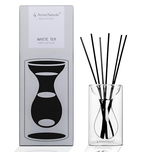 Aroma Naturals Duftstäbchen Raumduft 150ml Transparente Glasflasche Raumduft Stäbchen Natürlicher und Langlebiger Rattanstäbchen, Geschenke für Verschiedene Anlässe (Weißer Tee) von Aroma Naturals