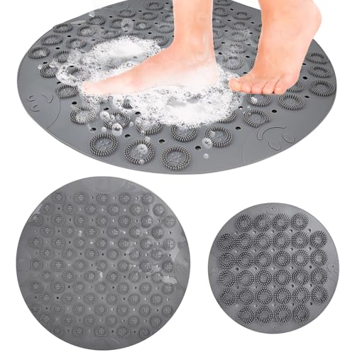 2 Stück Rund Duschmatte rutschfest, Silikon Material, Komfortable Massage, Fördert die Durchblutung, Geeignet für Badezimmer und Toiletten (53 × 53 cm、30 × 30 cm) von Aromaticaerope