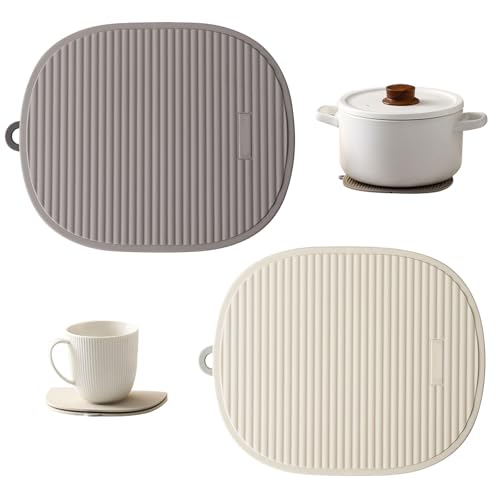 2 Stück Silikon Untersetzer, Flexibel und rutschfest, Hitzebeständig Bis 230 °C, Faltbar, Multifunktionale Silikonmatte mit Aufhängelöchern, Geeignet zum Lsolieren von Töpfen, Schüsseln und Tellern von Aromaticaerope