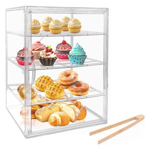 Aromaticaerope Brotkasten Groß Transparente, 4 Schichten Einstellbar Brotbox mit Magnettür, PET Material, mit 30 cm Bambusklemme, Geeignet für Donuts, Brot und Kuchen (29 × 25 × 39 cm) von Aromaticaerope
