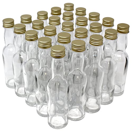 Aromhuset 25 x 40ml leere Glasflaschen mit Whiskyhals kristallklar mit goldfarbenen Schraubverschluss | transparent | zum Befüllen mit Alcohol Liköre, Schnäpse, Gewürze und Dekoration von Aromhuset
