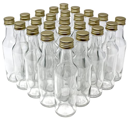 Aromhuset 25 x 50 ml leere Glasflaschen mit Wodkahals, kristallklar und goldfarbenen Schraubverschluss | transparent | zum Befüllen mit Alkohol, Likören, Schnäpsen, Gewürzen und Dekoration von Aromhuset
