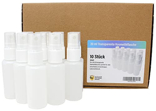 Aromhuset 30 ml Sprühflasche 10er-Pack | Leere kleine Sprühflaschen zum Befüllen von Wasser, Kosmetik, kolloidales Silber, Öl, zum Bügeln, Reinigen, Pflanzen, Friseursprühflaschen Reiseflaschen von Aromhuset