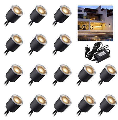 16er 12V LED Einbaustrahler warmweiß led Einbauleuchte Bodeneinbaustrahler außen, IP67 wasserdicht 0,6W Ø32mm innen aussen Terrasse Küche Garten Dekolicht 2800K(16er Set, warmweiß) von Arotelicht